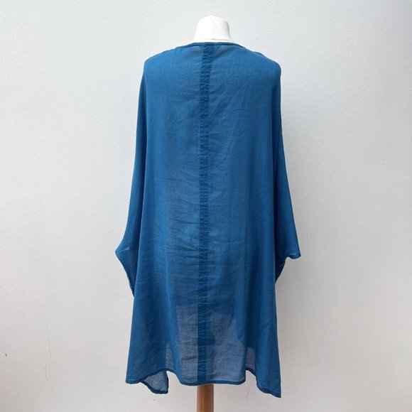 Toast Ladies One Size Aqua Teal Kaftan Beach Cover 100% Cotton Embroidered Flowy - Picture 5 of 8